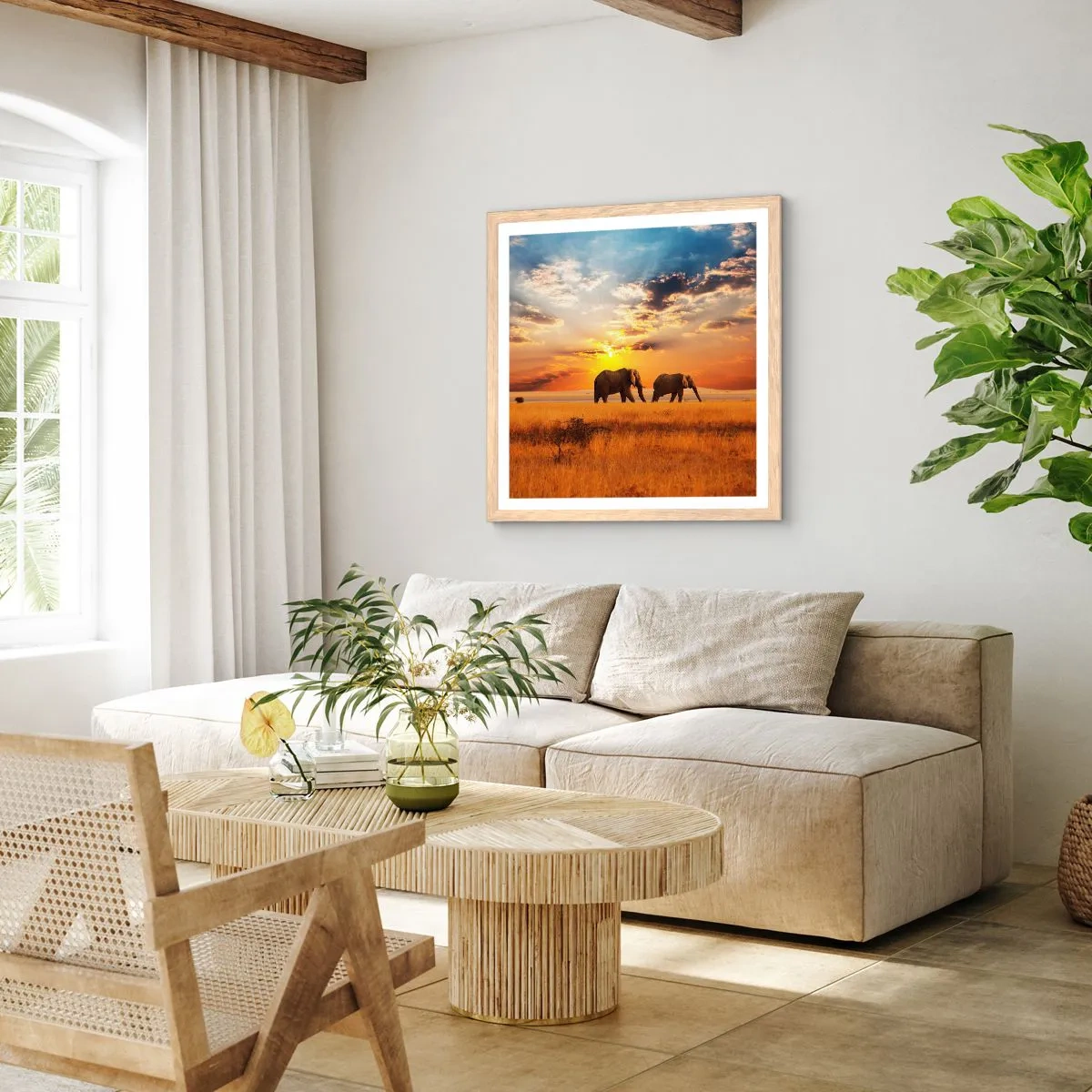 Plagát v ráme zo svetlého duba - Rodinná prechádzka - 60x60 cm