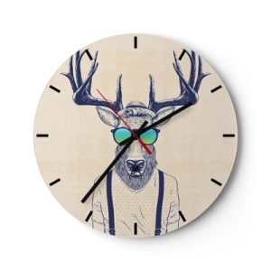 Nástenné hodiny - Jeleň v hipsterských slnečných okuliaroch - 30x30cm - A koho si čakal? - Moderná nástenná dekorácia do obývacej izby, kuchyne a spálne ARTTOR