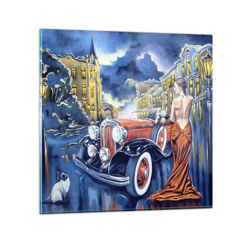 Obraz na skle - Nokturno v modrej a koralovej - 60x60 cm