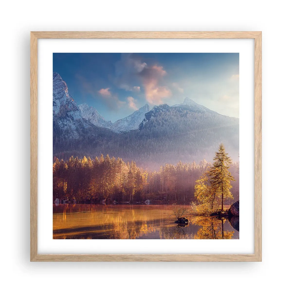 Plagát v ráme zo svetlého duba - V horách a údoliach - 50x50 cm