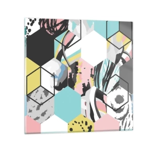 Obraz na skle - Šesťuholníky a kocky v šiestich farbách - 70x70 cm