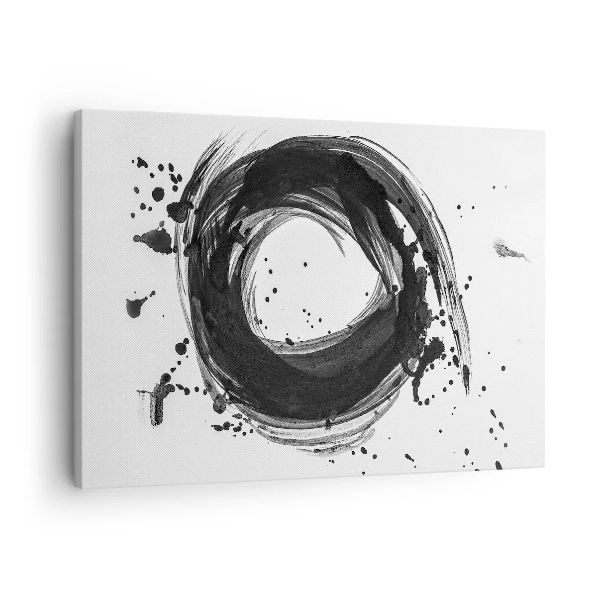 Obraz na plátne - Čierna abstrakcia v tvare kruhu na bielom pozadí - 70x50cm - Vír tvorenia - Moderná nástenná dekorácia do obývacej izby a spálne ARTTOR