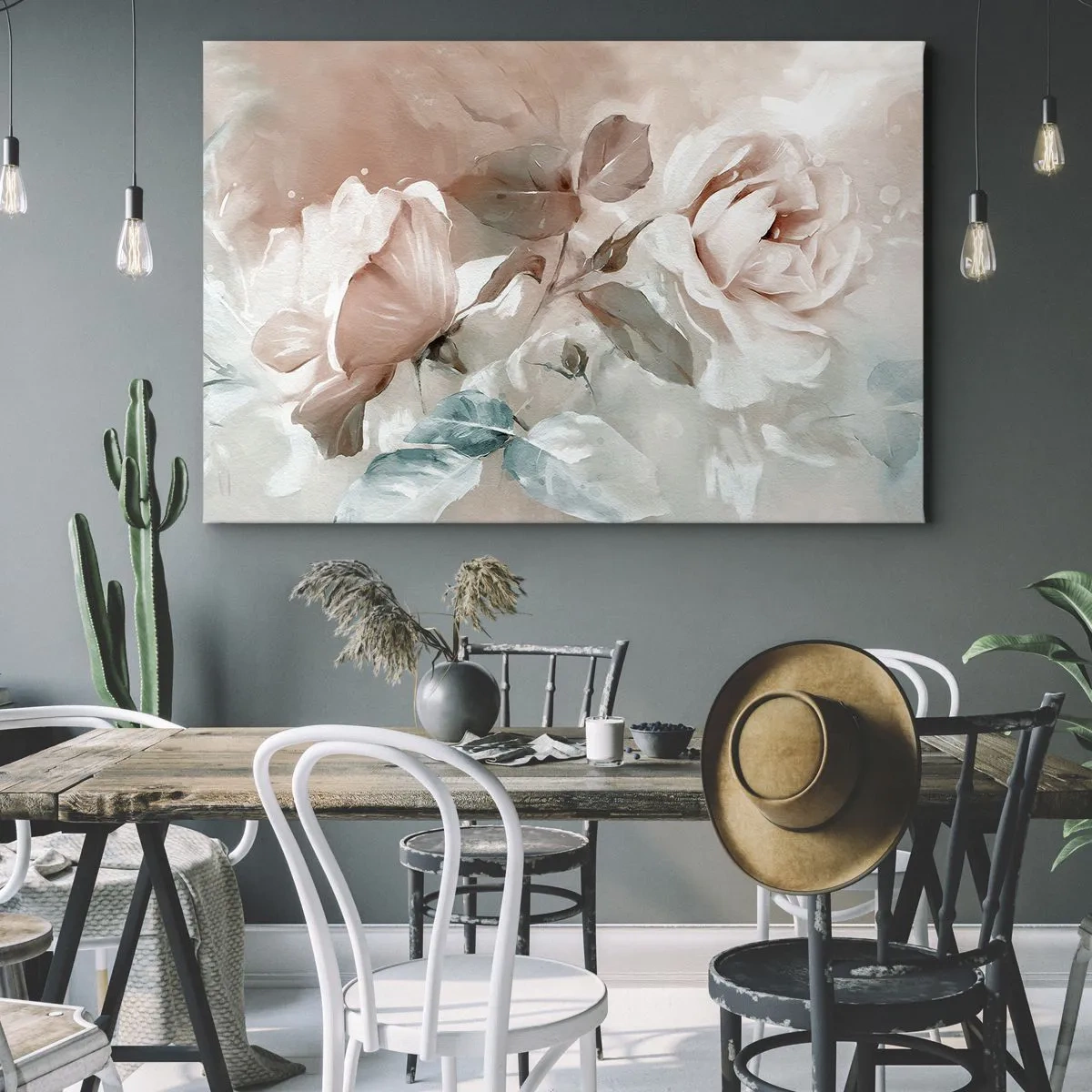 Obraz na plátne - Jemné ruže v pastelových odtieňoch na svetlom pozadí - 70x50cm - Duch romantizmu - Moderná nástenná dekorácia do obývacej izby a spálne ARTTOR