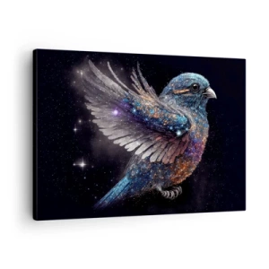 Obraz na plátne - Vrabec v štýle vesmírneho veku s diamantovým leskom - 70x50cm - Diamantový vrabec - Moderná nástenná dekorácia do obývacej izby a spálne ARTTOR
