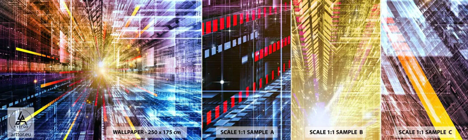 Vzorka Fototapeta Standard Eco - Osvetlená chodba - Abstrakcia, Grafika, 3D - 100x30 cm