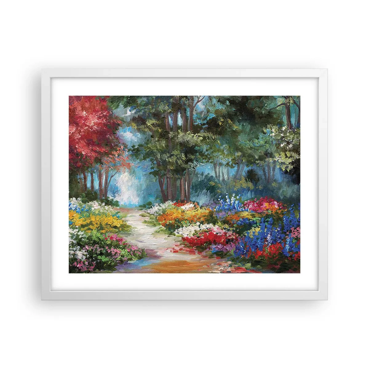 Plagát v bielom ráme - Lesná záhrada, kvetinový les - 50x40 cm