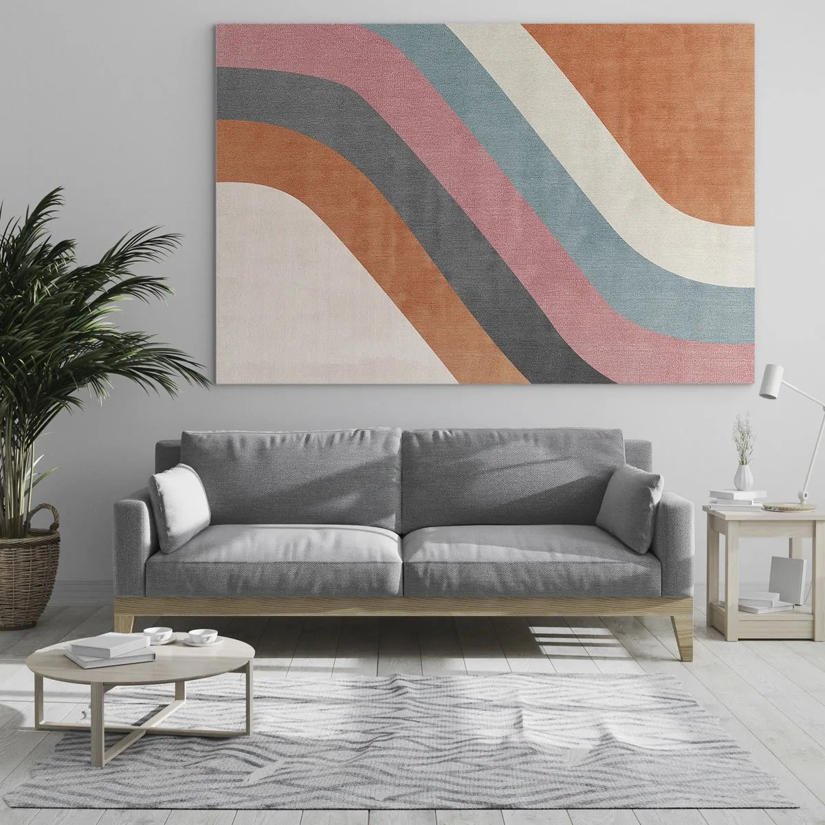 Obraz na skle - Farebné diagonálne pruhy na svetlom pozadí - 70x50cm - Diagonálna kompozícia – pohyb - Moderná nástenná dekorácia do obývacej izby a spálne ARTTOR