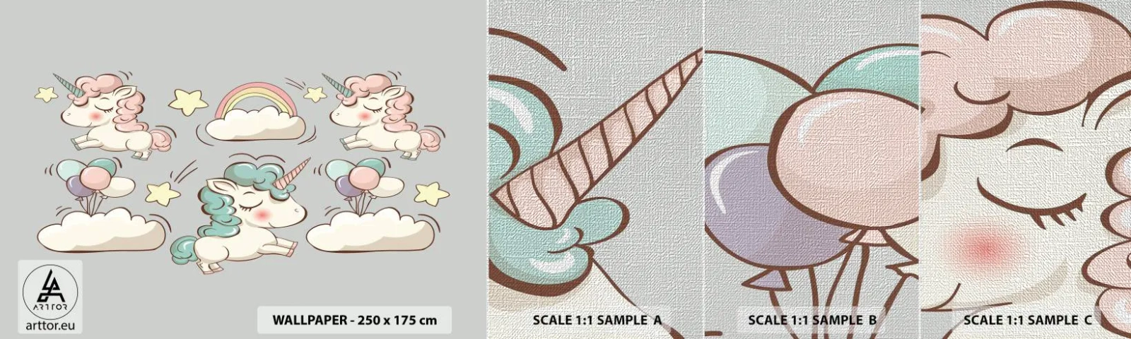 Vzorka fototapety Premium Canvas - Určite existujú… - Pre deti, Jednorožec, Rozprávka - 100x30 cm