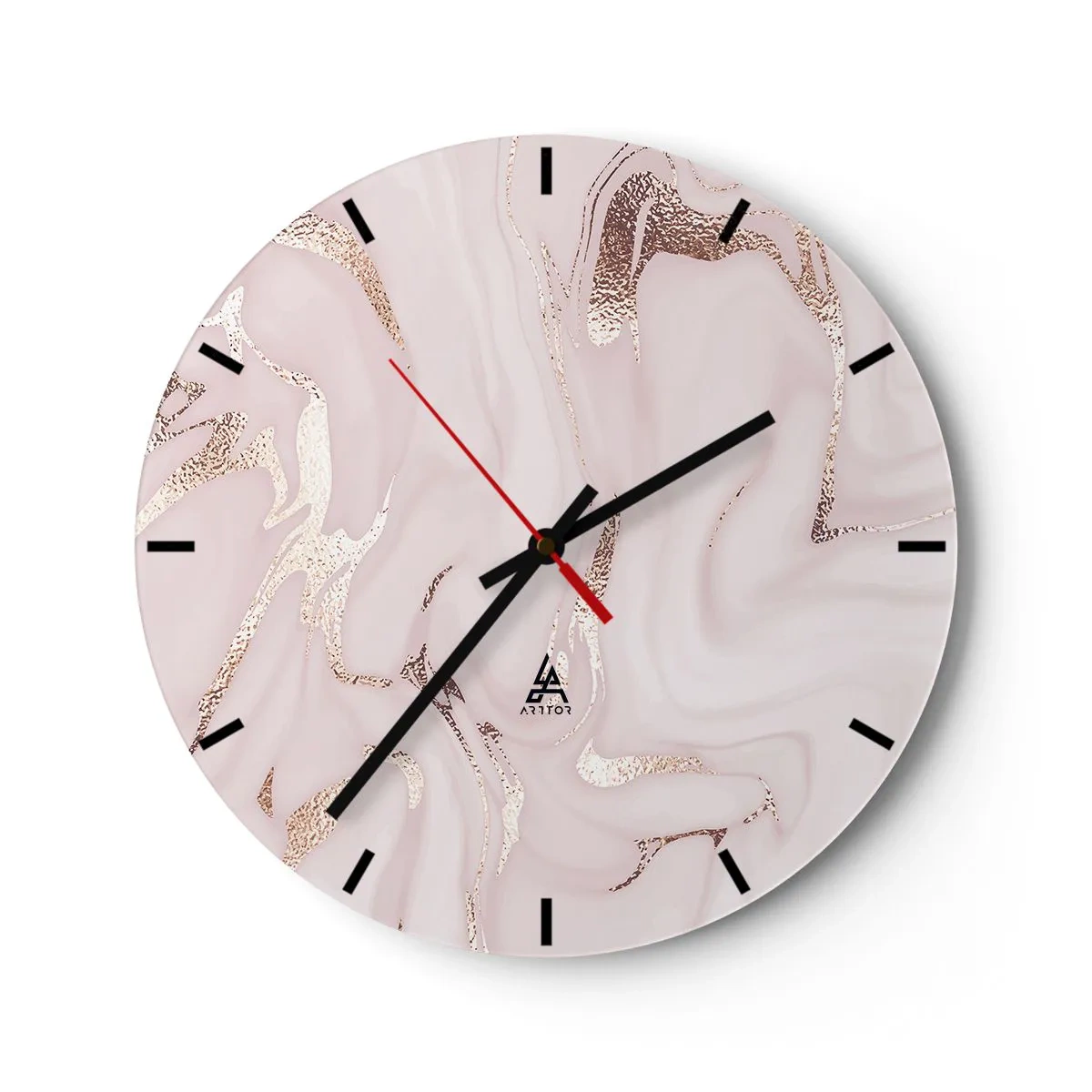 Nástenné hodiny - Svetloružové mramorové pozadie s trblietavými zlatými žilami - 30x30cm - V ružovom šialenstve - Moderná nástenná dekorácia do obývacej izby, kuchyne a spálne ARTTOR