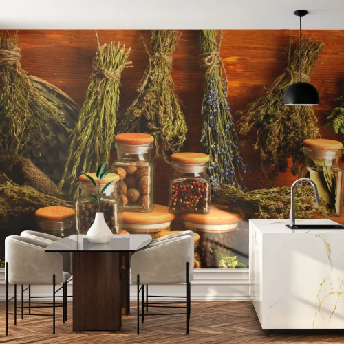 Samolepiaca Fototapeta Deluxe Sticker - Kuchynské kúzla - Gastronómia, Sušené bylinky, Korenie - 400x280 cm