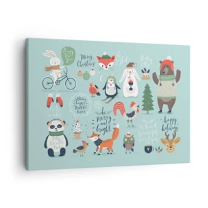 Obraz na plátne - Vianočná ilustrácia zvierat v zimnej atmosfére - 70x50cm - Nech sú vždy Vianoce! - Moderná nástenná dekorácia do obývacej izby a spálne ARTTOR