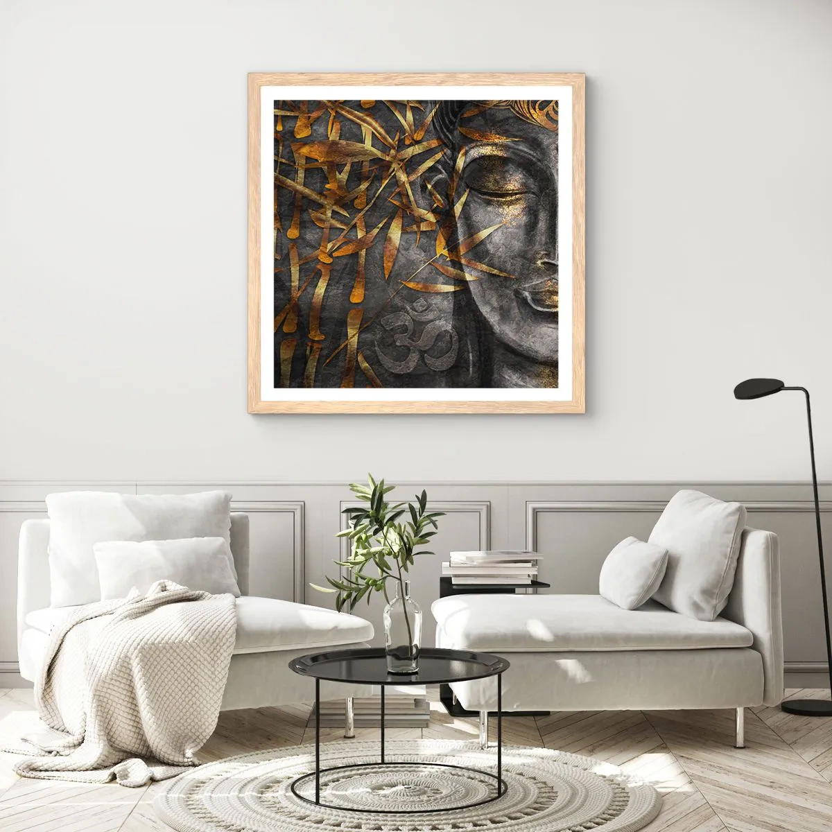 Plagát v ráme zo svetlého duba - Pocíťte pokoj - 60x60 cm