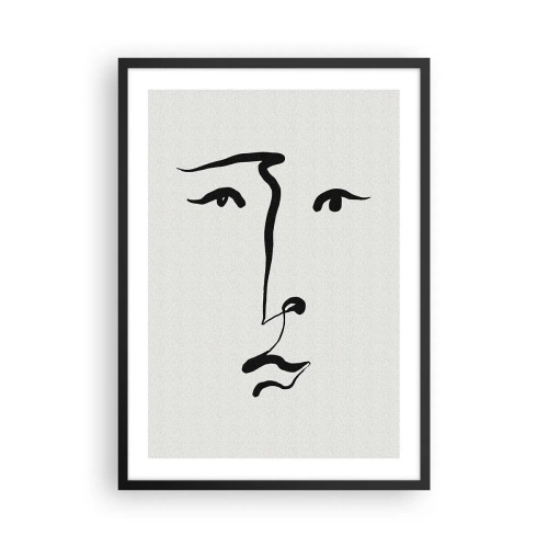 Plagát v čiernom ráme - Minimalistická ilustrácia tváre jedným ťahom štetcom - 50x70cm - Jednoduchý portrét - Moderná nástenná dekorácia do obývacej izby a spálne ARTTOR