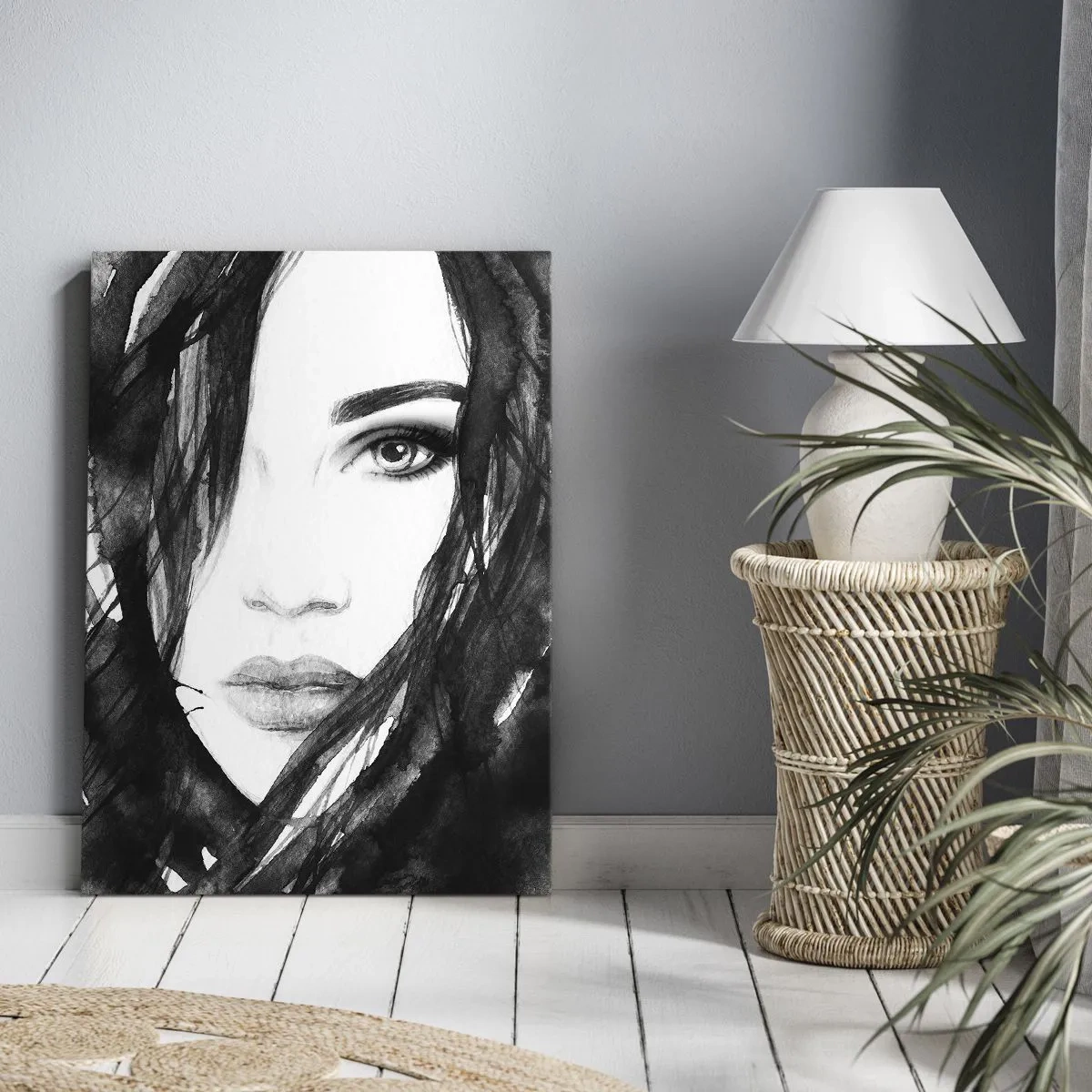 Obraz na plátne - Portrét dámy v čiernej a bielej - 50x70 cm
