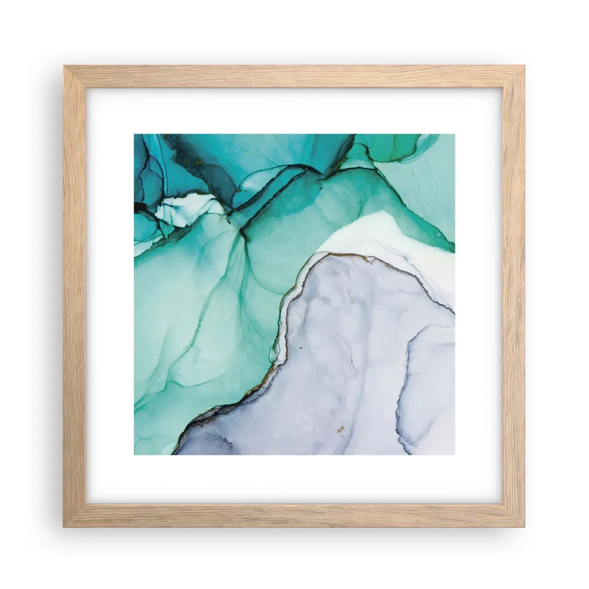 Plagát v ráme zo svetlého duba - Štúdia v tyrkysovej - 30x30 cm