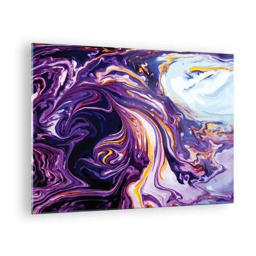 Obraz na skle - Abstraktný vzor v odtieňoch fialovej a bielej s dynamickými líniami - 70x50cm - Záhyb priestoru vo fialovej - Moderná nástenná dekorácia do obývacej izby a spálne ARTTOR