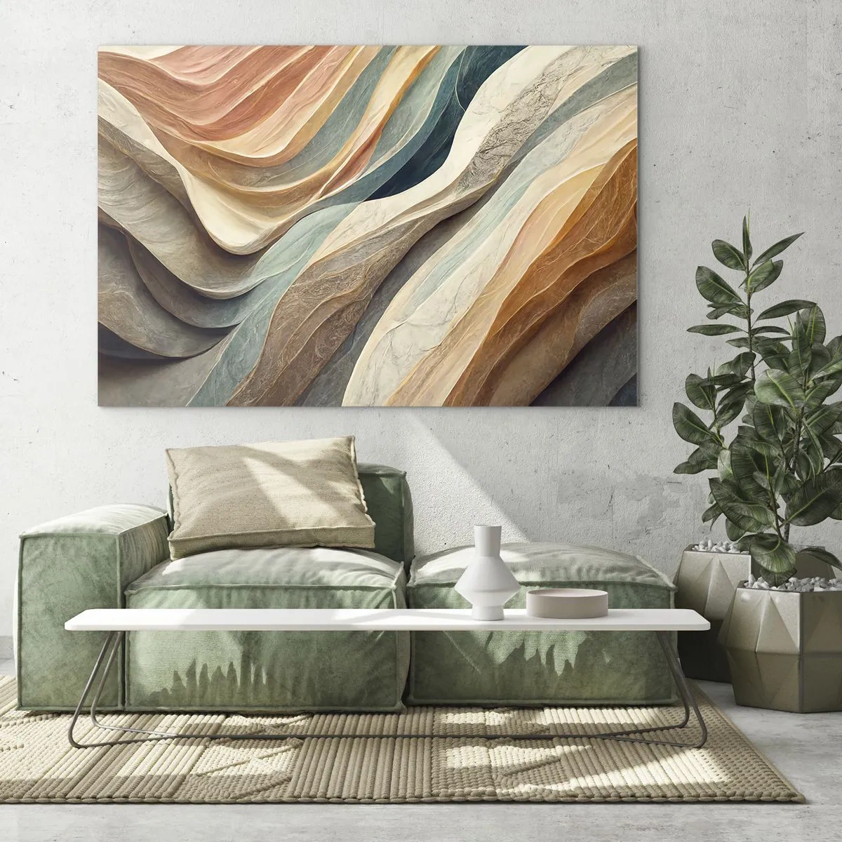 Obraz na skle - Farebné vrstvy pripomínajúce záhyby skál a piesku - 70x50cm - Okamih pred zmenou - Moderná nástenná dekorácia do obývacej izby a spálne ARTTOR