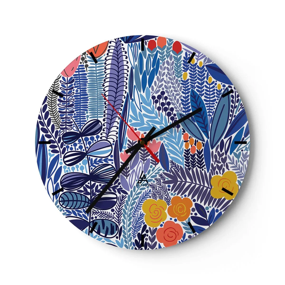 Nástenné hodiny - Farebný rastlinný motív v grafickom štýle - 30x30cm - Havajská záhrada - Moderná nástenná dekorácia do obývacej izby, kuchyne a spálne ARTTOR