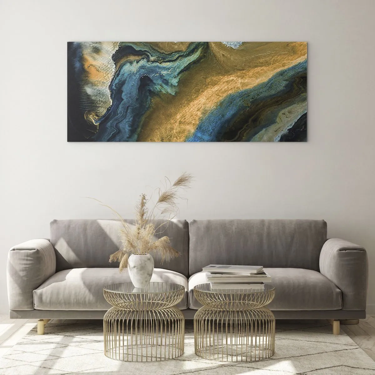 Obraz na skle - Modrá – žltá – vzájomné vplyvy - 100x40 cm