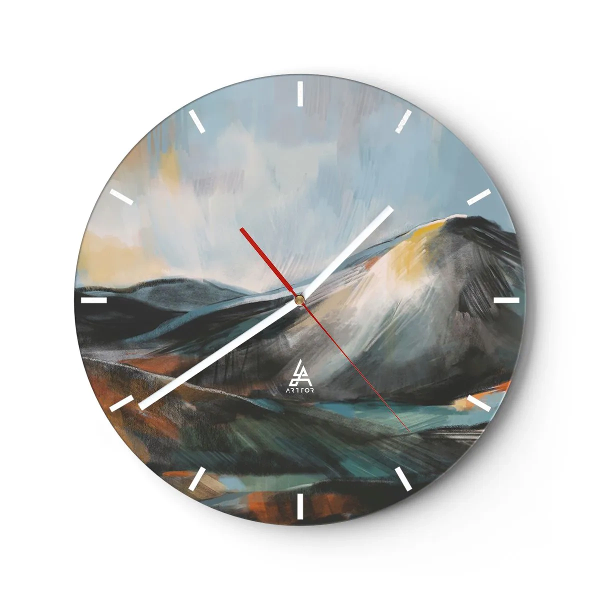 Nástenné hodiny - Malebná horská krajina v teplých farbách - 30x30cm - Surové a krásne - Moderná nástenná dekorácia do obývacej izby, kuchyne a spálne ARTTOR