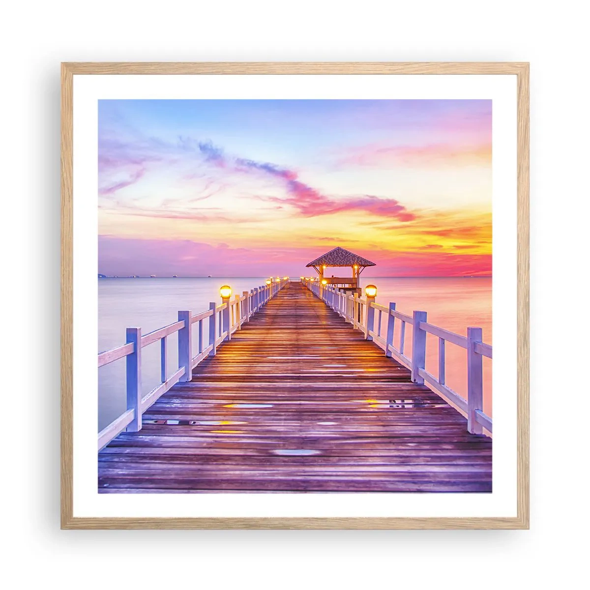 Plagát v ráme zo svetlého duba - Ľaliovo-zlaté ticho večera - 60x60 cm