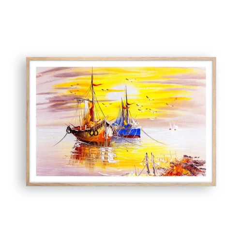 Plagát v ráme zo svetlého duba - Zaslúžený odpočinok v prístave - 91x61 cm