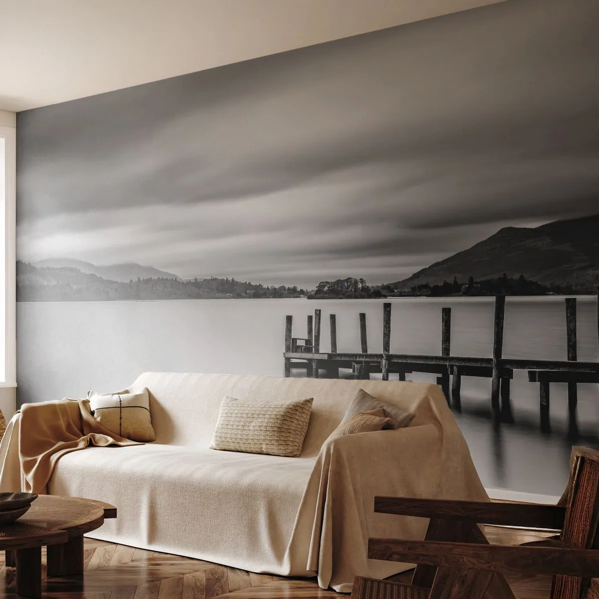 Fototapeta Premium Sand - Jemnosť a sila - Krajina, Jazero, Drevený most - 500x350 cm