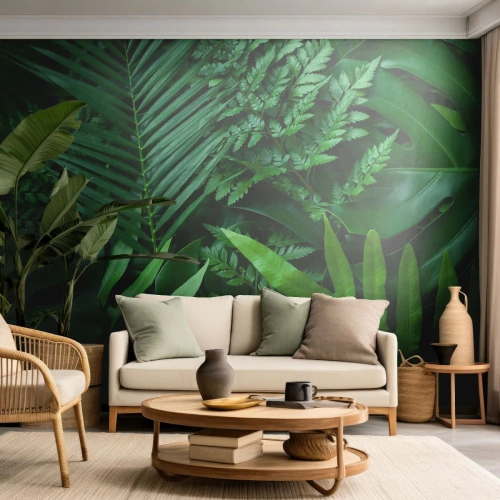 Fototapeta Premium Canvas - Objaté v zeleni - Exotická rastlina, Palmový list, List Monstera - 450x315 cm