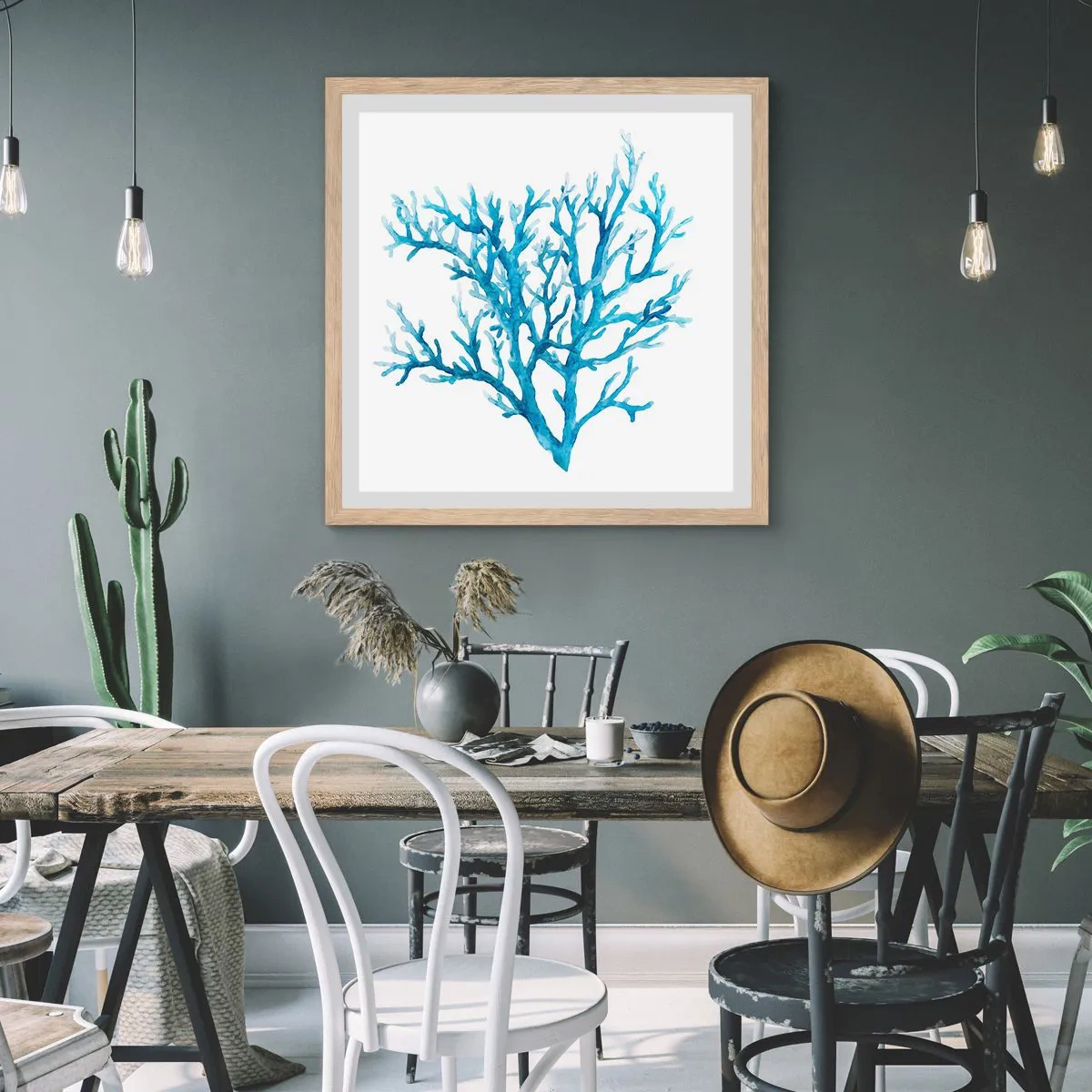 Plagát v ráme zo svetlého duba - Morský filigrán - 40x40 cm