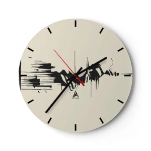 Nástenné hodiny - Čiernobiela abstrakcia s dynamickými líniami a tvarmi - 30x30cm - Rýchla abstrakcia - Moderná nástenná dekorácia do obývacej izby, kuchyne a spálne ARTTOR