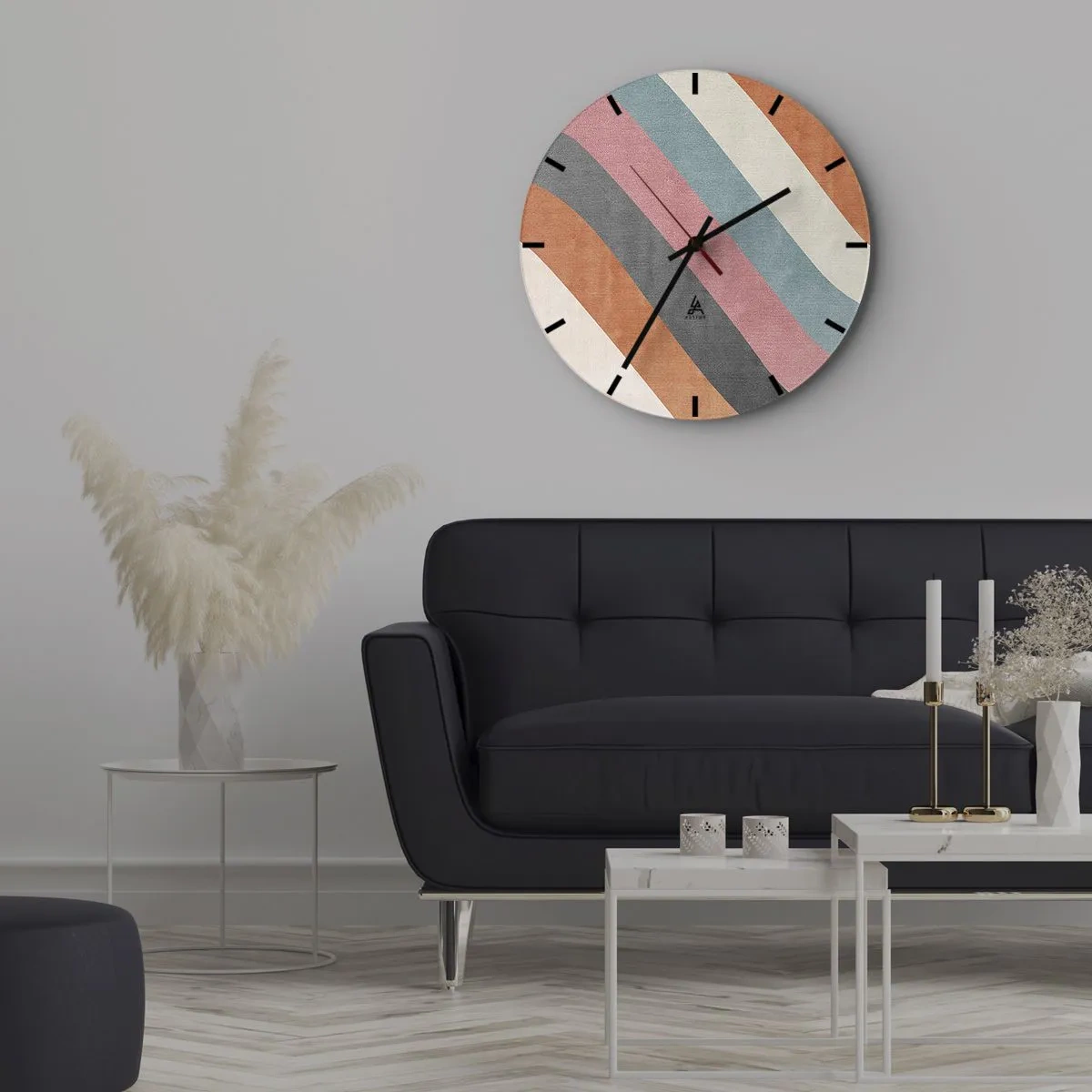 Nástenné hodiny - Farebné pruhy v pastelových odtieňoch usporiadané diagonálne - 30x30cm - Diagonálna kompozícia – pohyb - Moderná nástenná dekorácia do obývacej izby, kuchyne a spálne ARTTOR