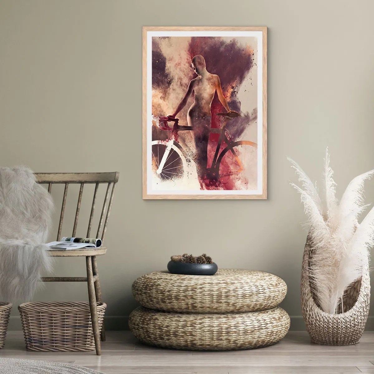 Plagát v ráme zo svetlého duba - Cyklistická duša v mramorových tvaroch - 61x91 cm