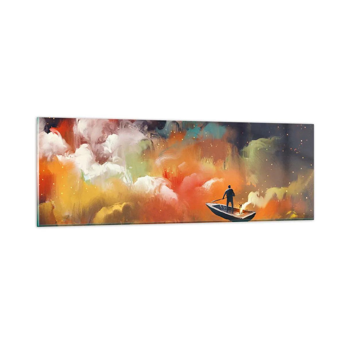 Obraz na skle - Loďou cez galaxiu - 90x30 cm