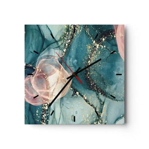 Nástenné hodiny - Modré hodváb modré, ružový tyl - 40x40 cm