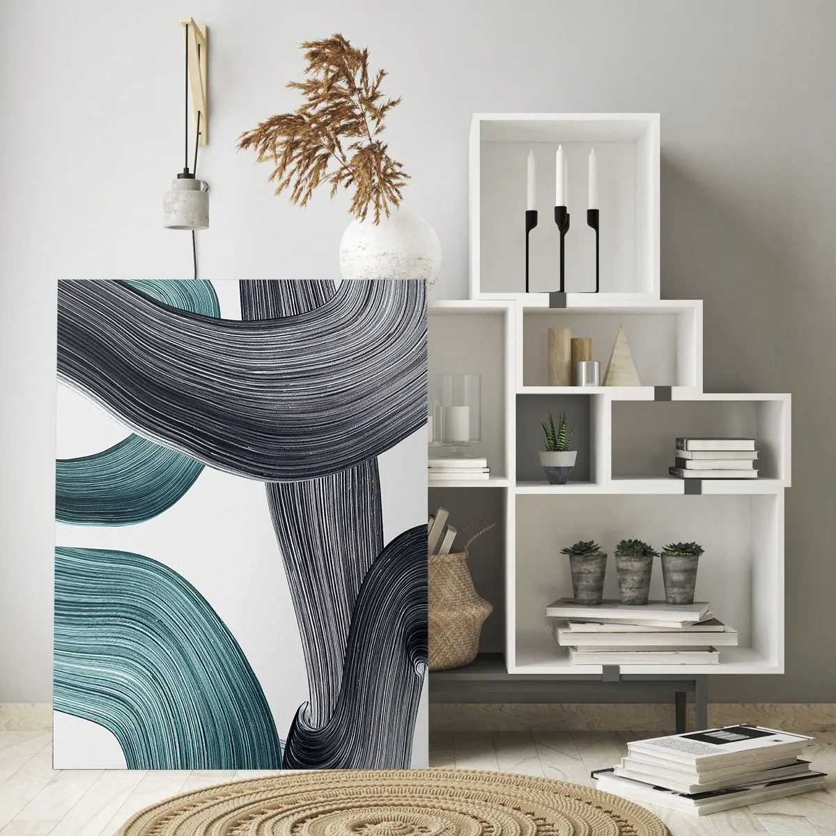 Obraz na skle - Smaragdové a čierne vlny - 70x100 cm