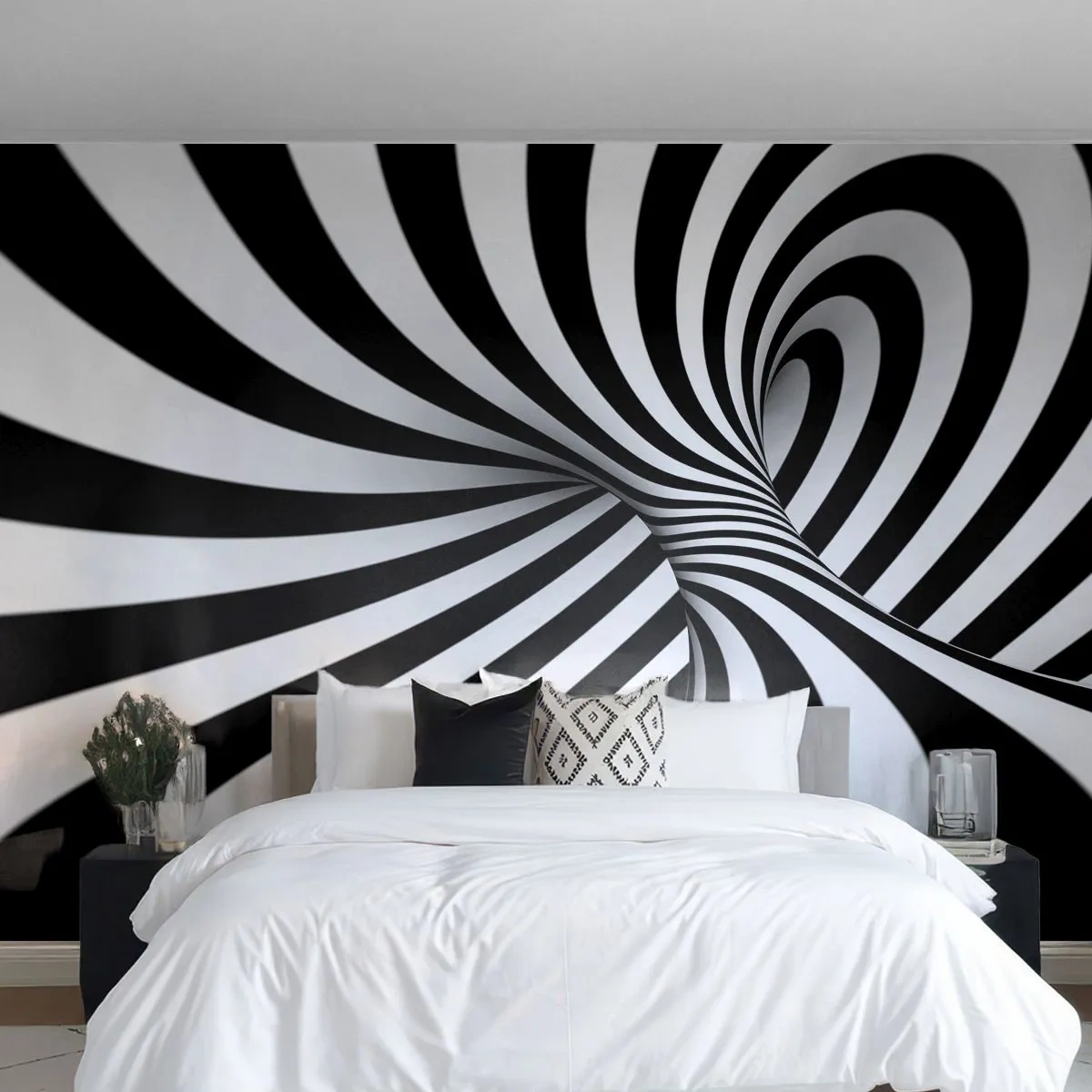 Fototapeta Premium Canvas - Kompozícia: tancujúci priestor - Abstrakcia, 3D, Čierna a biela - 250x175 cm