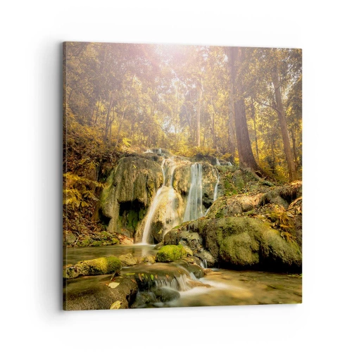 Obraz na plátne - Lesný vodopád v zeleni - 70x70 cm