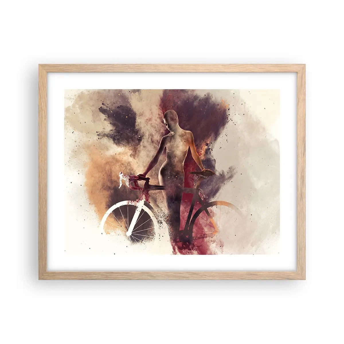 Plagát v ráme zo svetlého duba - Cyklistická duša v mramorových tvaroch - 50x40 cm
