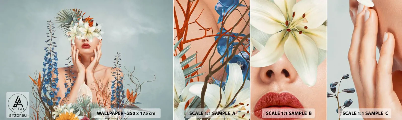 Vzorka Fototapeta Standard Eco - Žena – kvetina - Abstrakcia, Žena, Kvety - 100x30 cm