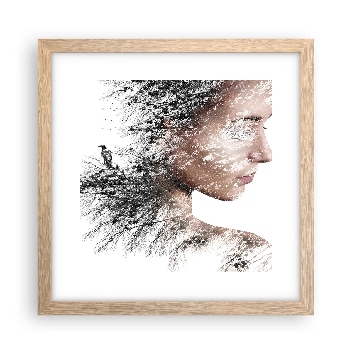 Plagát v ráme zo svetlého duba - Duch lesa - 30x30 cm