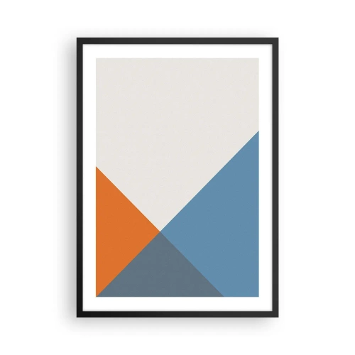 Plagát v čiernom ráme - Geometrická kompozícia v odtieňoch oranžovej a modrej - 50x70cm - Pod uhlom… - Moderná nástenná dekorácia do obývacej izby a spálne ARTTOR