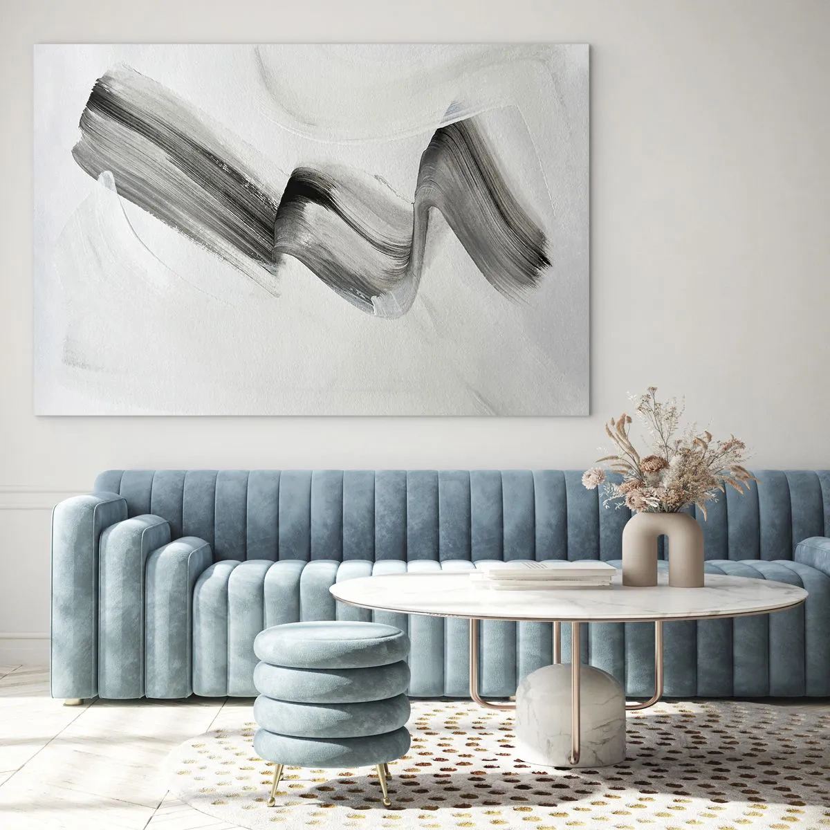 Obraz na skle - Sivý abstraktný ťah štetcom na svetlom pozadí - 70x50cm - Len tak pre radosť - Moderná nástenná dekorácia do obývacej izby a spálne ARTTOR