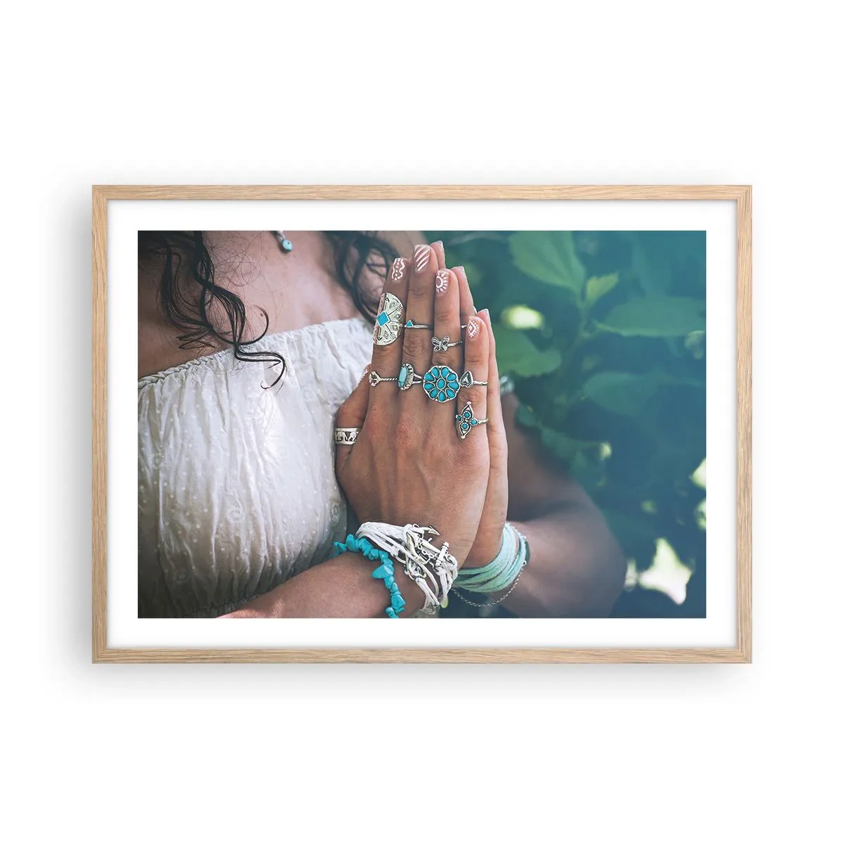 Plagát v ráme zo svetlého duba - Vitajte v centre bytia - 70x50 cm