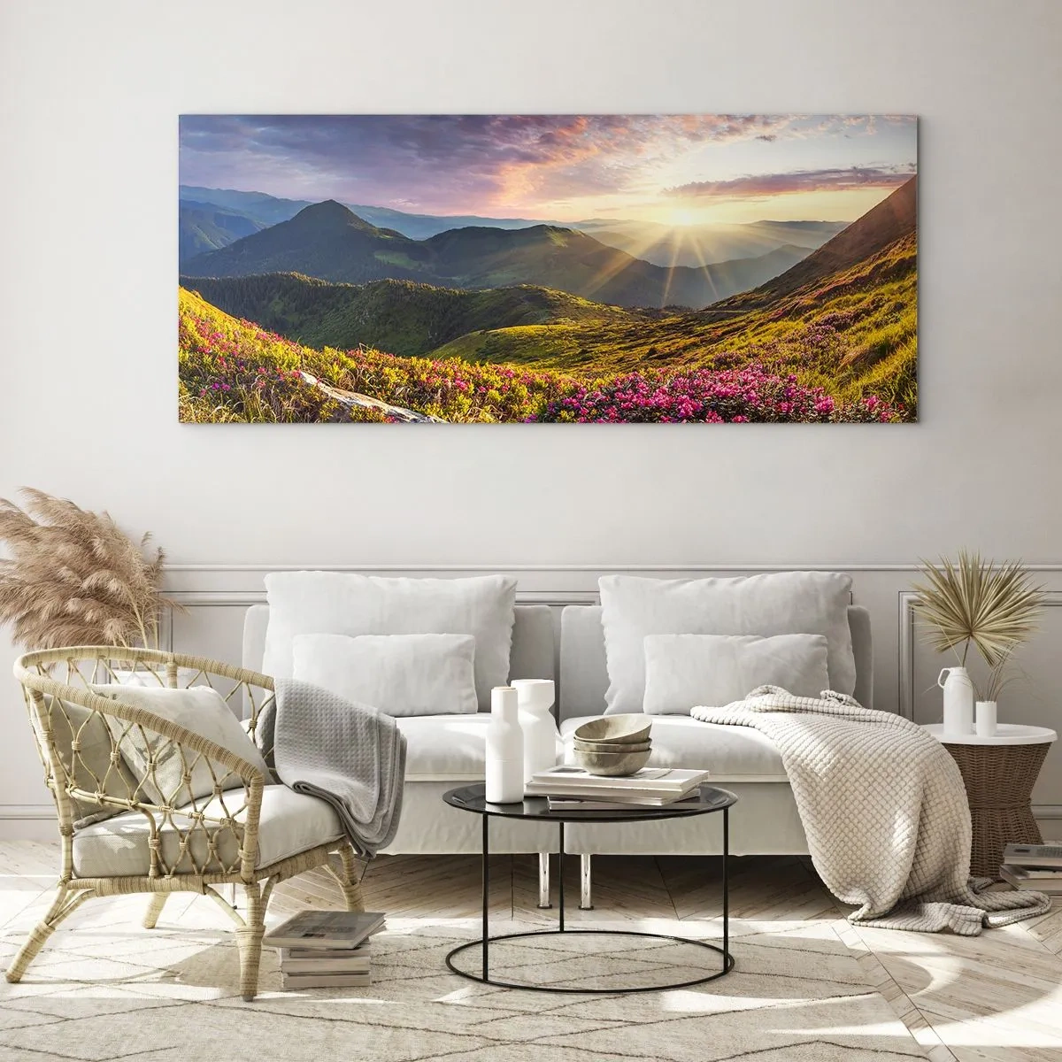 Obraz na skle - Sviežosť horského rána - 90x30 cm