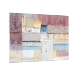 Obraz na skle - Abstraktná geometrická kompozícia v pastelových farbách - 70x50cm - Kľud geometrie - Moderná nástenná dekorácia do obývacej izby a spálne ARTTOR