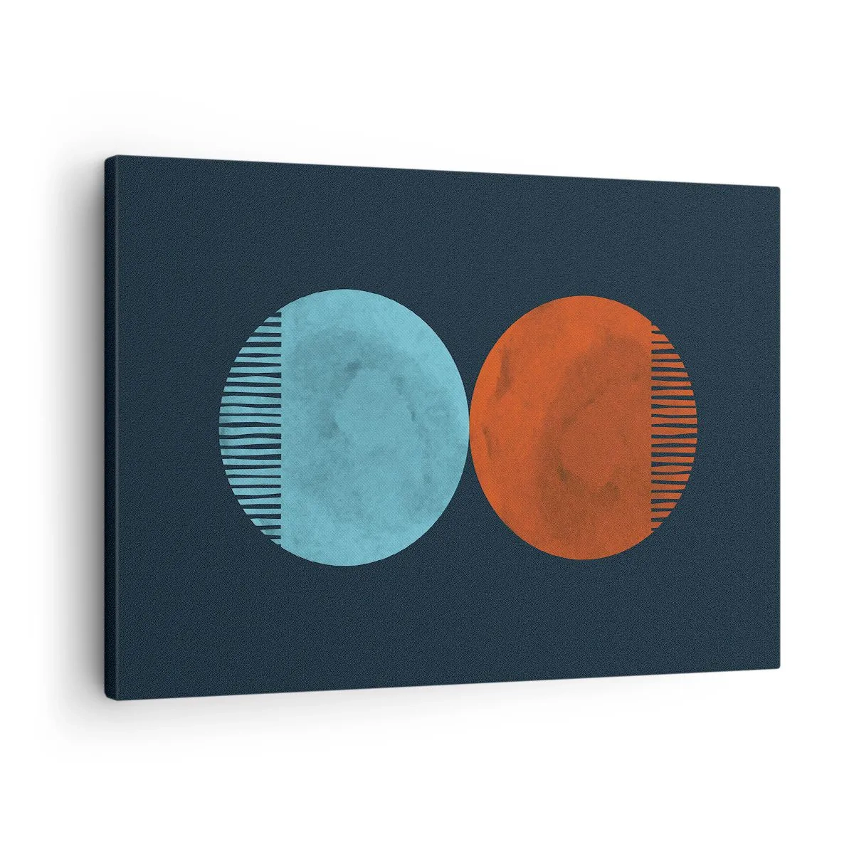 Obraz na plátne - Minimalistický dizajn dvoch koliesok v modrej a oranžovej farbe - 70x50cm - Iba geometria? - Moderná nástenná dekorácia do obývacej izby a spálne ARTTOR