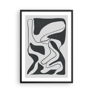 Plagát v čiernom ráme - Čiernobiela abstrakcia s organickými tvarmi - 50x70cm - Abstraktná hra v labyrinte - Moderná nástenná dekorácia do obývacej izby a spálne ARTTOR