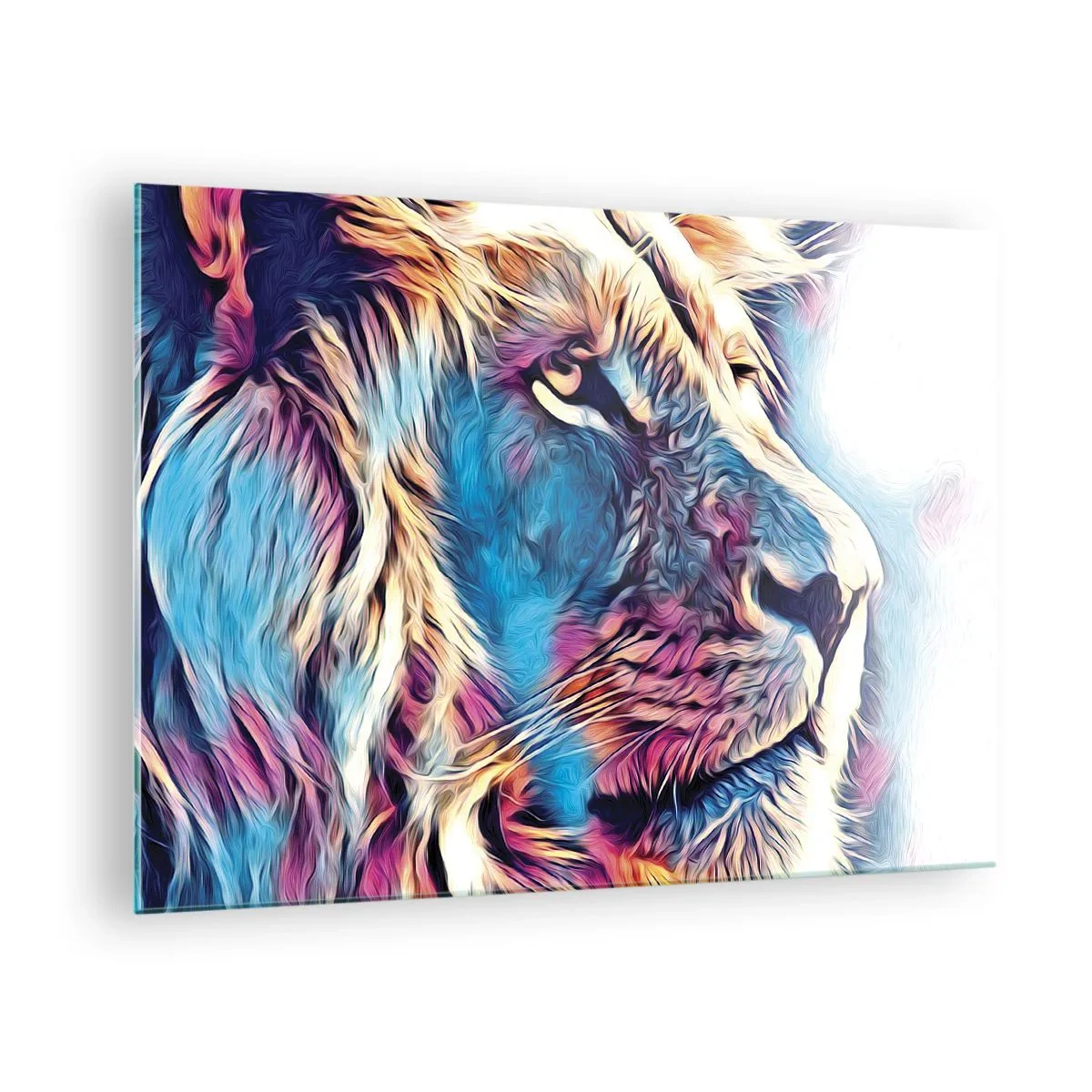 Obraz na skle - Farebná grafika leva v modernom umeleckom štýle - 70x50cm - Múdrosť prírody - Moderná nástenná dekorácia do obývacej izby a spálne ARTTOR