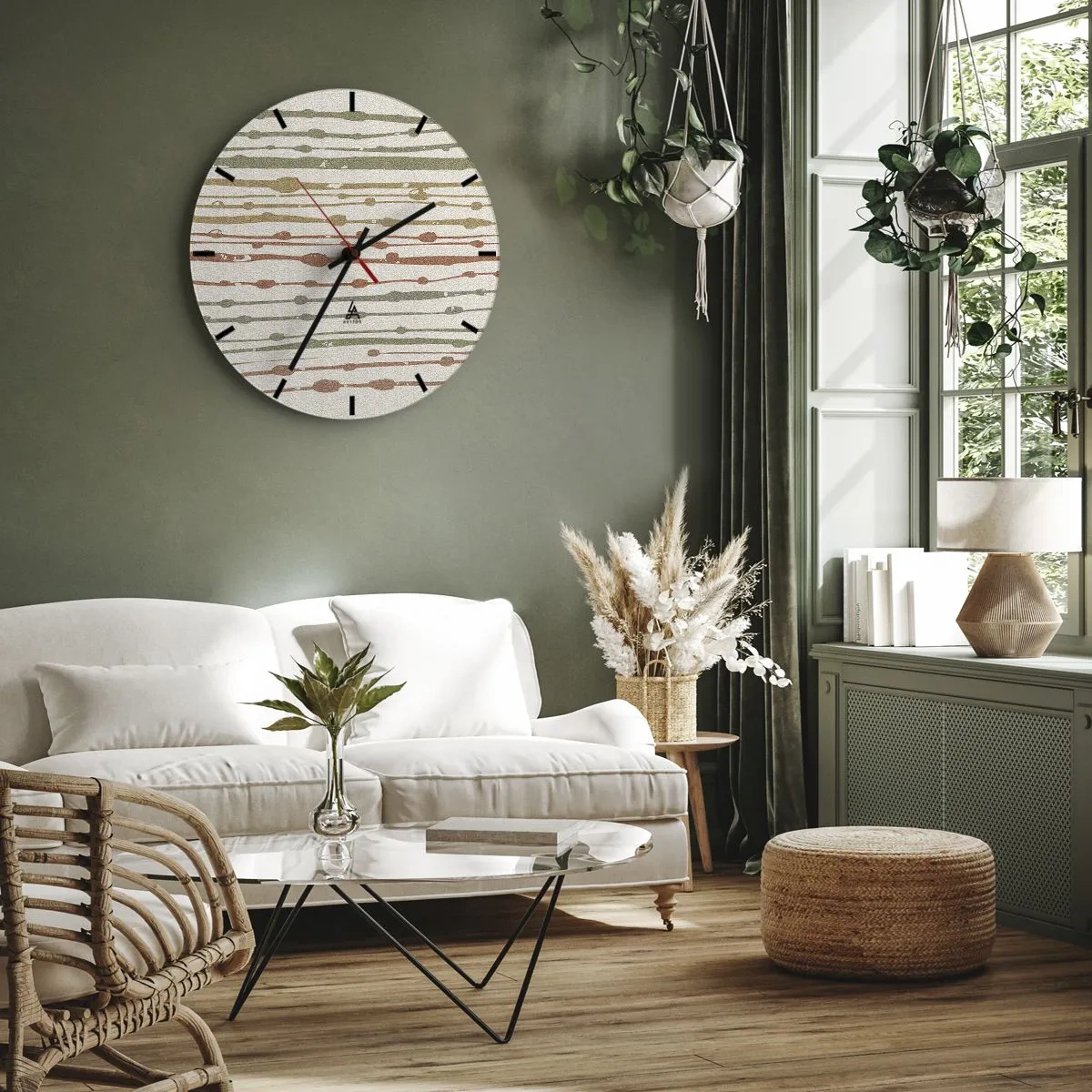 Nástenné hodiny - Farebné čiary a škvrny v horizontálnom rytme na svetlom pozadí - 30x30cm - Hudobný záznam farieb - Moderná nástenná dekorácia do obývacej izby, kuchyne a spálne ARTTOR