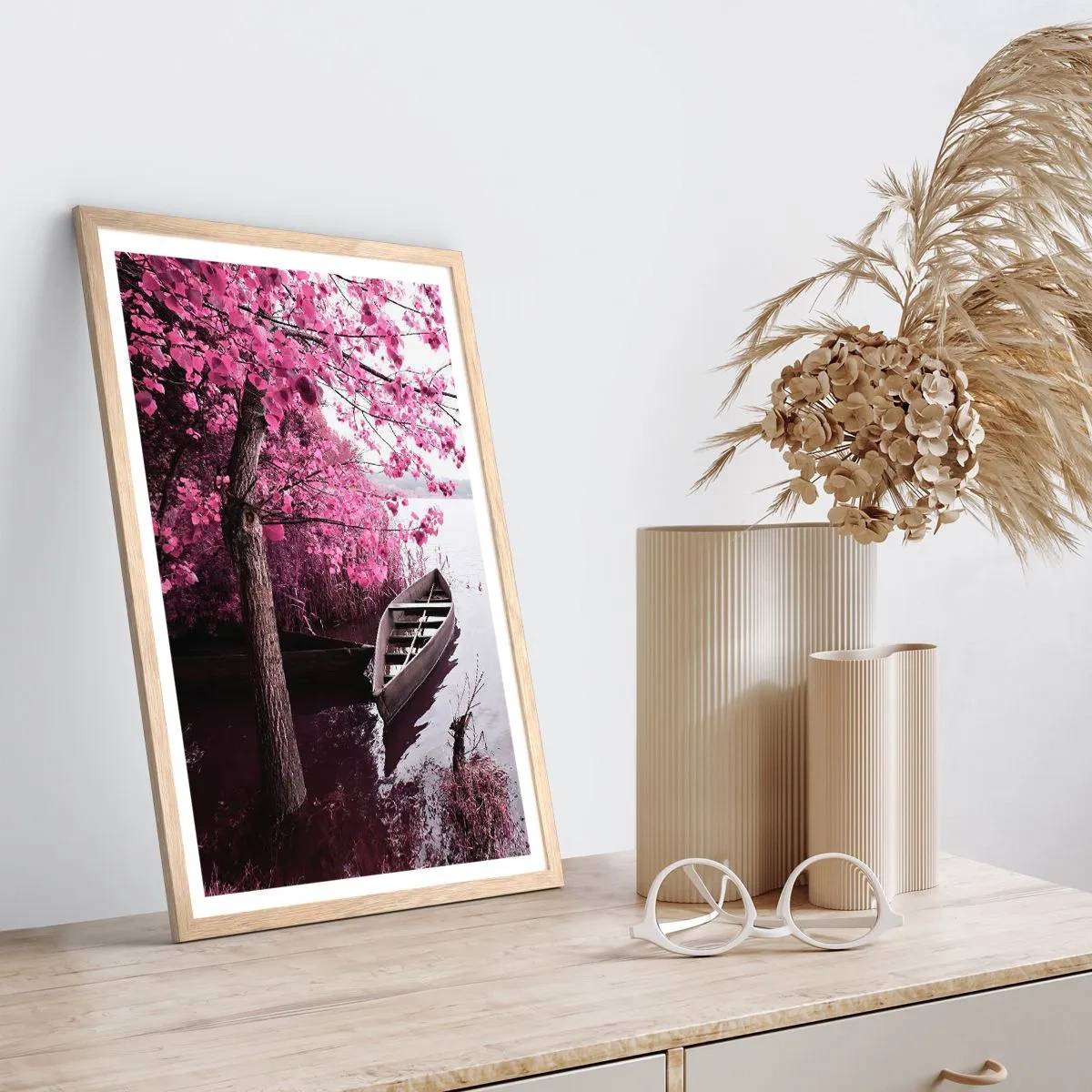 Plagát v ráme zo svetlého duba - V ružovom tichu - 70x100 cm